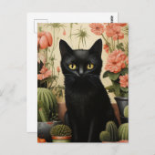 Black Cat und Cactus Pflanze Postkarte (Vorne/Hinten)