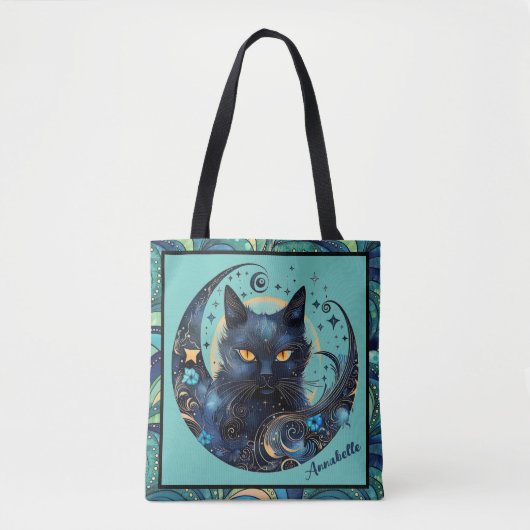 Black Cat und Celestial Moon Tote Bag Tasche (Vorderseite)