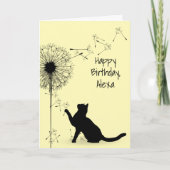Black Cat und Dandelion Birthday Karte (Vorderseite)