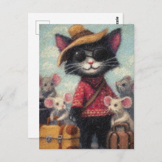 Black Cat und die Mice on Vacation Postkarte (Vorne/Hinten)