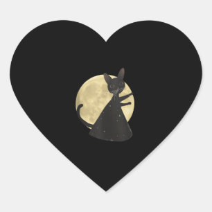 Black Cat und Full Moon Halloween Nacht Herz-Aufkleber