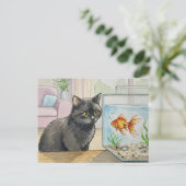 Black Cat und Goldfish Postkarte (Stehend Vorderseite)