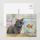 Black Cat und Goldfish Postkarte (Vorne/Hinten)