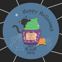 Black Cat und Halloween Cupcake Blue Stickers