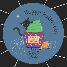 Black Cat und Halloween Cupcake Blue Stickers