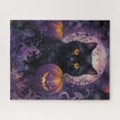 Black Cat und Halloween Pumpkins auf Mondlicht Puzzle (Horizontal)