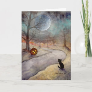 Black Cat und Jack-o-Lantern Fantasy Art Karte