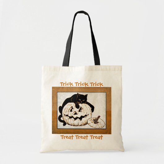 Black Cat und Jack o' Lantern Trick oder Treat Bag Tragetasche (Vorne)