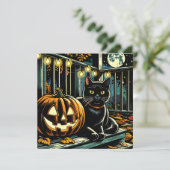 Black Cat und Jack-O=Lattern Halloween Einladung (Stehend Vorderseite)