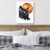 Black Cat und Moon Stretched Canvas Print Leinwanddruck (Insitu (Schlafzimmer))