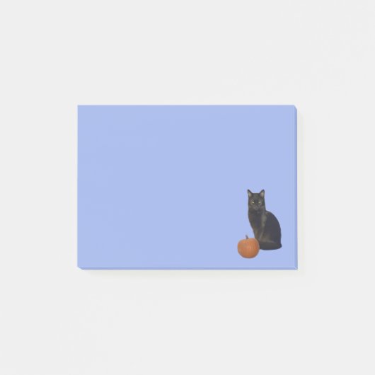 Black Cat und Orange Pumpkin Fotos Light Blue Post-it Klebezettel (Vorderseite)