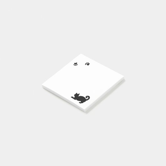 Black Cat und Paw Print Post-it Klebezettel (angewinkelt)