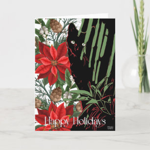 Black Cat und Poinsettia Design Feiertagskarte