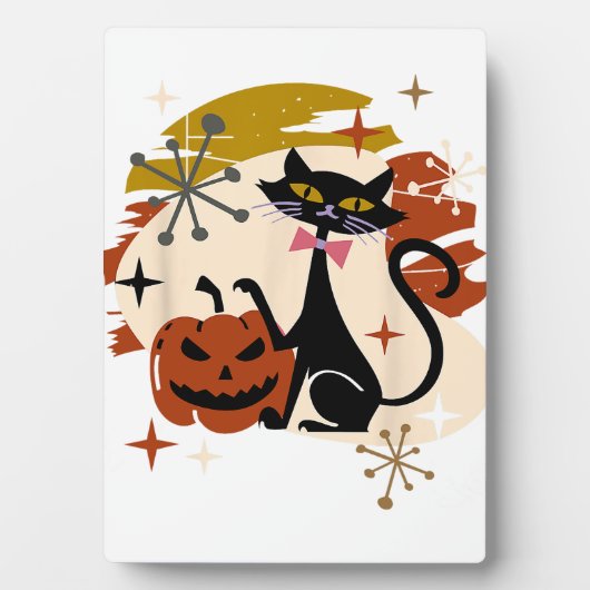 Black Cat und Pumpkin Atomic Retro Halloween T-Shi Fotoplatte (Vorderseite)