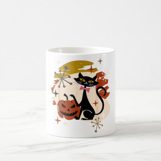 Black Cat und Pumpkin Atomic Retro Halloween T-Shi Kaffeetasse (Mittel)