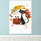 Black Cat und Pumpkin Atomic Retro Halloween T-Shi Leinwanddruck (Insitu (Holzboden))