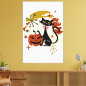 Black Cat und Pumpkin Atomic Retro Halloween T-Shi Leinwanddruck (Insitu (Wohnzimmer))