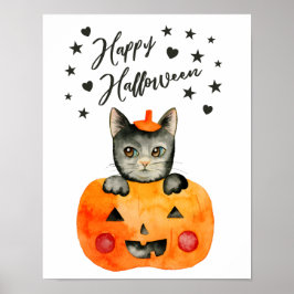 Black Cat und Pumpkin | Frohe Halloween Poster