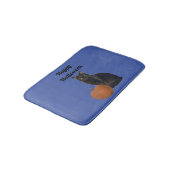 Black Cat und Pumpkin glücklich Halloween Blue Badematte (Schrägansicht)