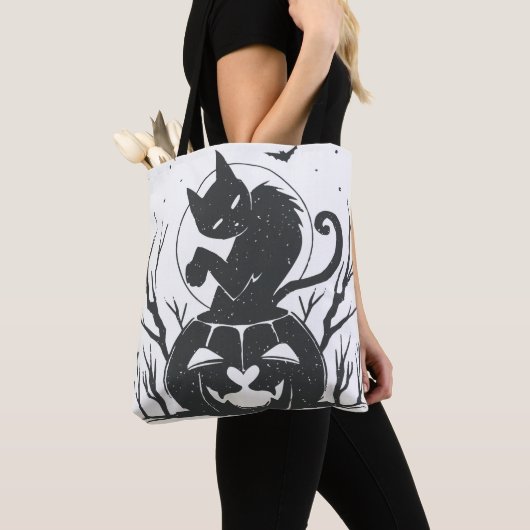Black Cat und Pumpkin Halloween Tasche (Von Nahem)
