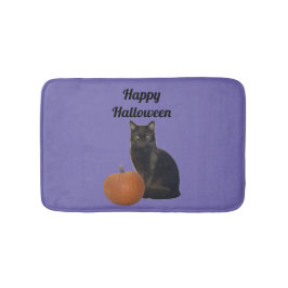 Black Cat und Pumpkin Happy Halloween Lila Badematte