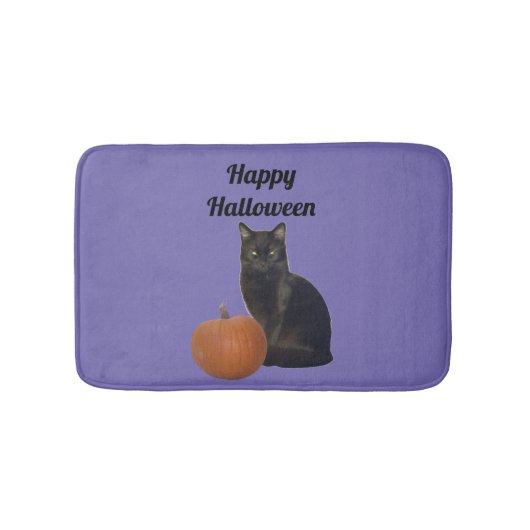 Black Cat und Pumpkin Happy Halloween Lila Badematte (Vorderseite)
