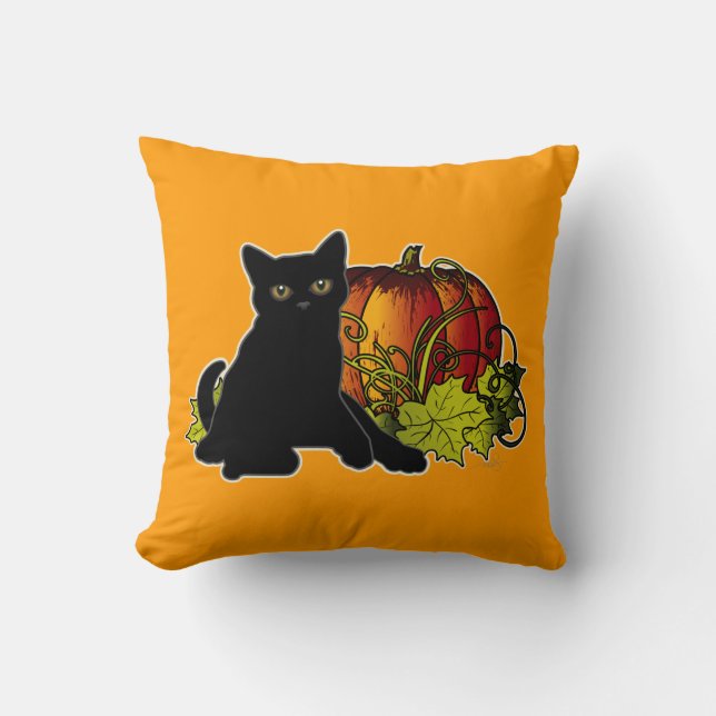 Black Cat und Pumpkin Kissen (Vorderseite)