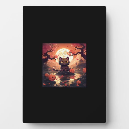 Black Cat und Pumpkins mit Sakura Great Wave Fotoplatte (Vorderseite)