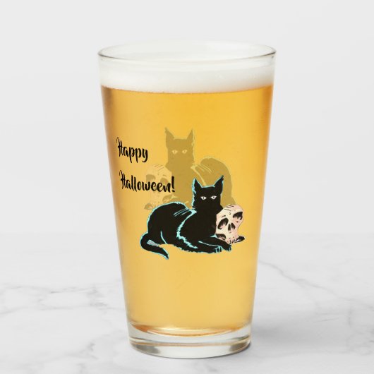 Black Cat und Skull Halloween Glas (Vorne (Gefüllt))