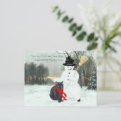 Black Cat und Snowman Postkarte (Stehend Vorderseite)