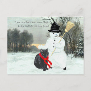 Black Cat und Snowman Postkarte