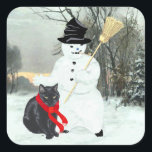 Black Cat und Snowman Quadratischer Aufkleber<br><div class="desc">Jedes Design wurde aus meinen Originalgemälden erstellt und ist auf ALLEN Zazzle-Produkten erhältlich. Klicken Sie auf dieser Produktseite auf Dieses Design übertragen und wählen Sie Ihr Lieblingsprodukt aus! Passen Sie sich an, wenn Sie möchten, indem Sie unser Textwerkzeug mit vielen wunderbaren Schriftart benutzen, aus denen Sie auswählen können! Vielen Dank!...</div>