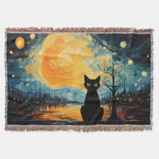 Black Cat und Starry Night Decke (Vorderseite)