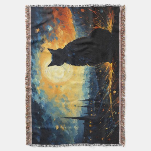 Black Cat und Starry Night Decke (Vorderseite Vertikal)