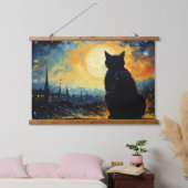 Black Cat und Starry Night Wandteppich Mit Holzrahmen (Schlafzimmer)