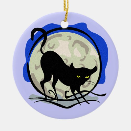 Black Cat und Vollmond Blue Background, ZSSG Keramik Ornament (Vorne)