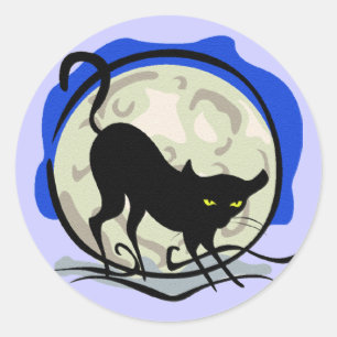 Black Cat und Vollmond Blue Background, ZSSG Runder Aufkleber