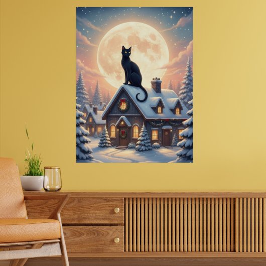Black Cat Under full Moon Poster (Wohnzimmer 2)