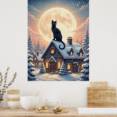 Black Cat Under full Moon Poster (Küche)