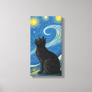 Black Cat Under Starry , lebendiger Pop Art Malere Leinwanddruck