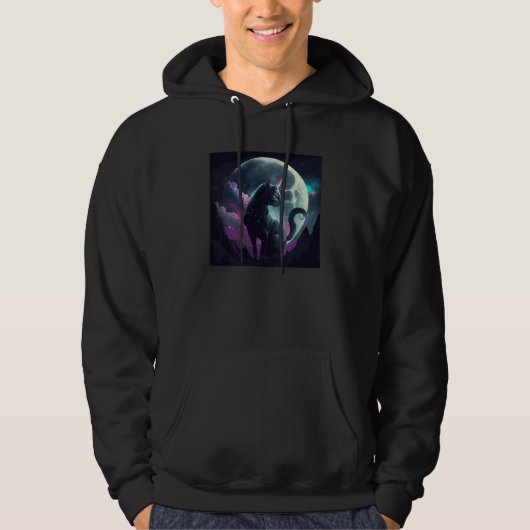 Black Cat Unicorn Moon Hoodie (Vorderseite)