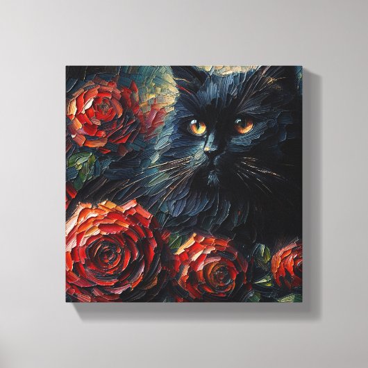 Black Cat unter Rote Rosen Goth Leinwanddruck (Vorderseite)