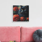 Black Cat unter Rote Rosen Goth Leinwanddruck (Insitu (Wohnzimmer))
