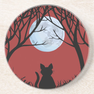 Black Cat Untersetzer Fat Cat Art Deco Cat Lover G