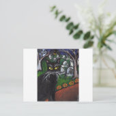 Black cat Vampire Halloween Art Postkarte (Stehend Vorderseite)