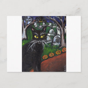 Black cat Vampire Halloween Art Postkarte