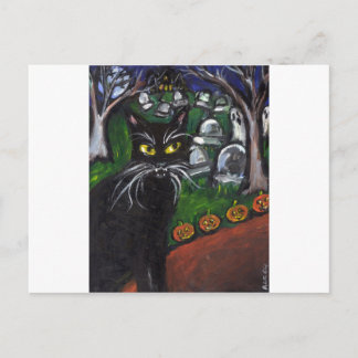 Black cat Vampire Halloween Art Postkarte
