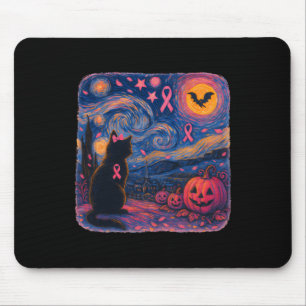 Black Cat Van Gogh Halloween Breast Cancer Awarene Mousepad