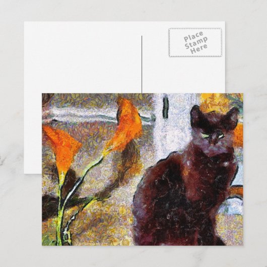 Black Cat Van Gogh Postcard Postkarte (Vorne/Hinten)