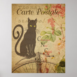 Black Cat Vintag Französisches Postkartenposter Poster